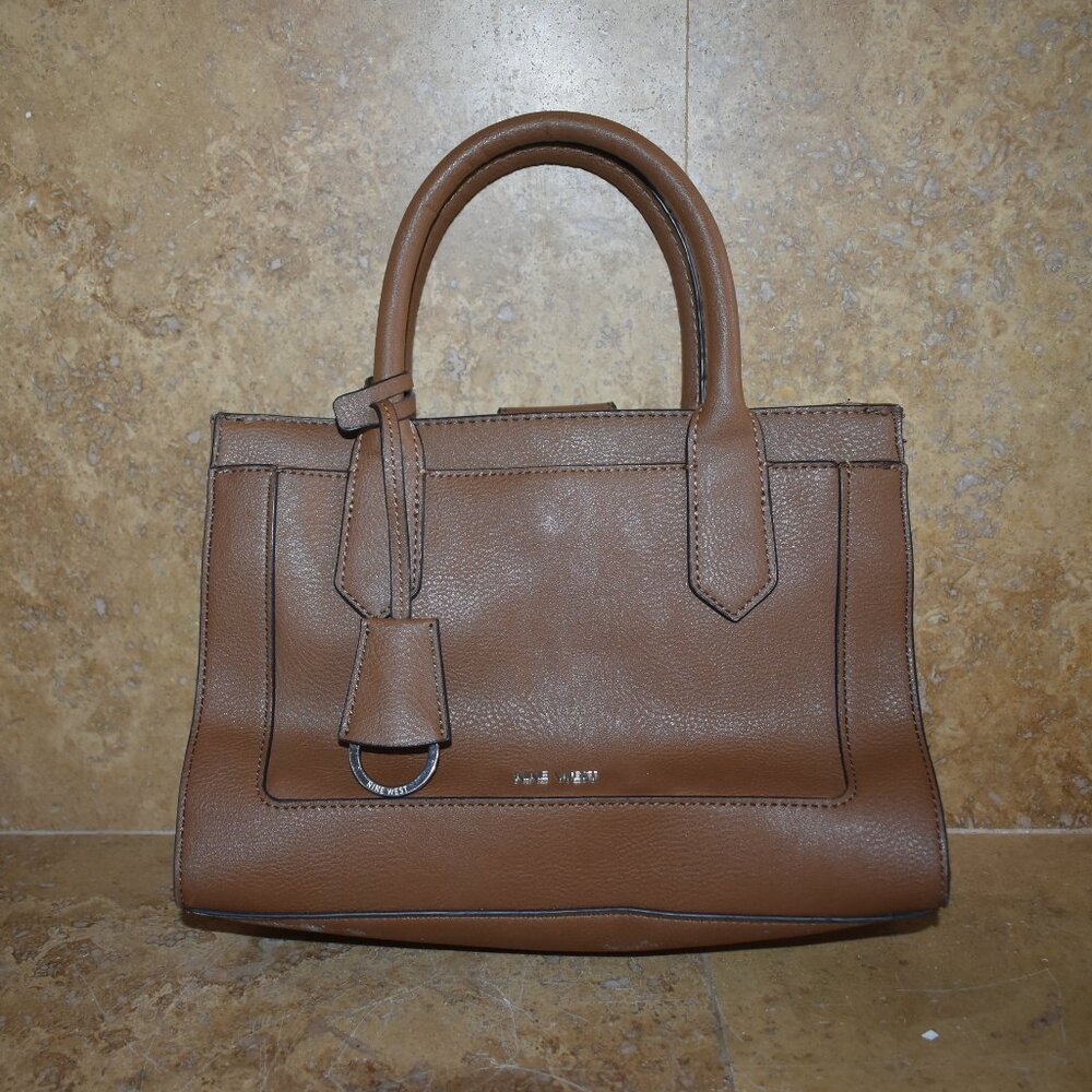 Vintage Nine West Brown faux LEATHER Triple Compartment Medium Bag Handbag purse